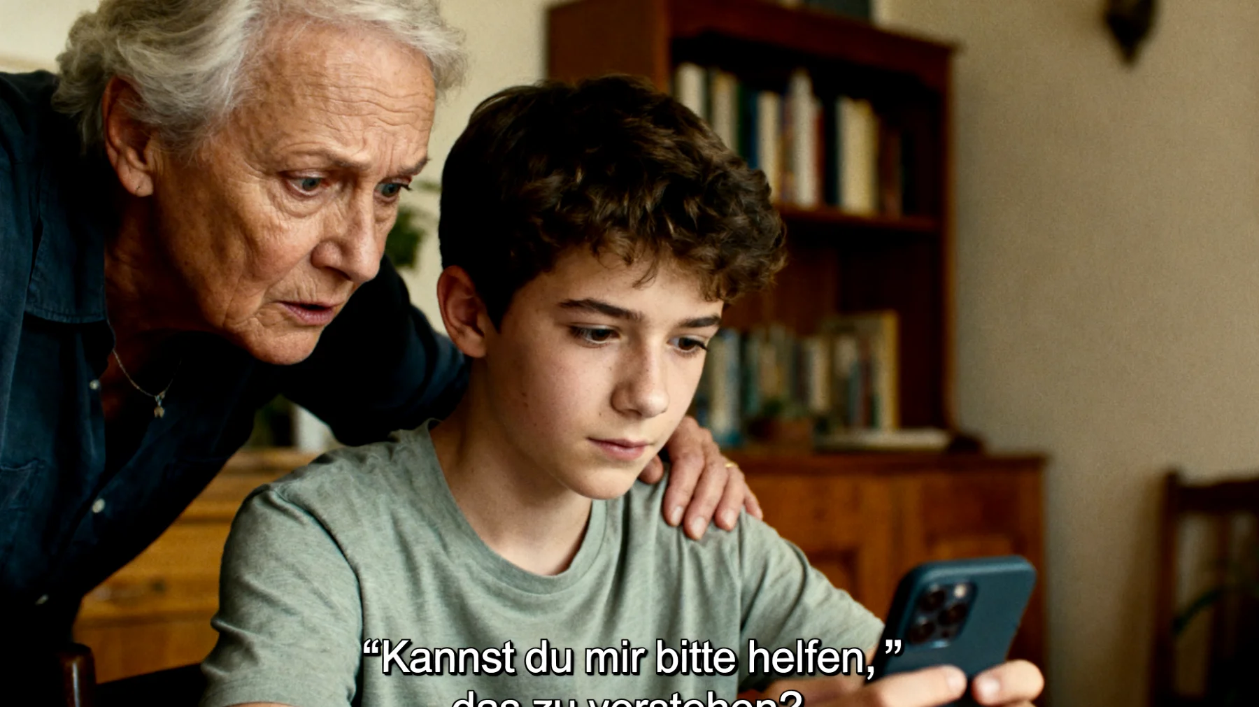 Der Großvater beobachtet mit wachsender Sorge, wie sein jugendlicher Enkel soziale Medien auf riskante und unkontrollierte Weise nutzt – er teilt persönliche Informationen mit Unbekannten, ist Cybbermobbing ausgesetzt und konsumiert unangemessene Inhalte. Der Großvater fühlt sich hilflos und überfordert, da er die digitale Welt kaum versteht, und weiß nicht, wie er das Thema ansprechen soll, ohne das Vertrauen und die Beziehung zum Enkel zu gefährden."